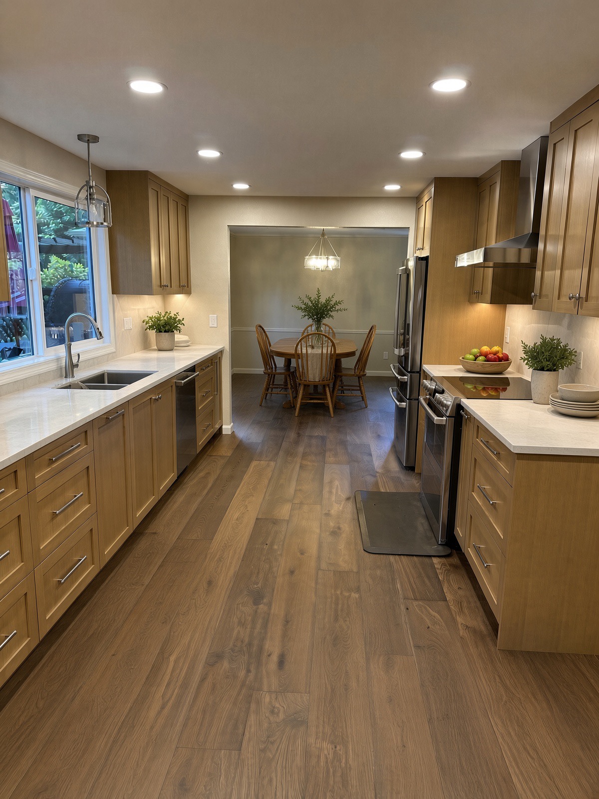 Full Bothell galley kitchen looking toward the dining room